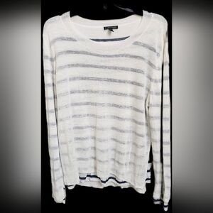 Eileen Fisher Linen Blend Peek-A-Boo Striped Long Sleeve Tunic Women's Size Lrg